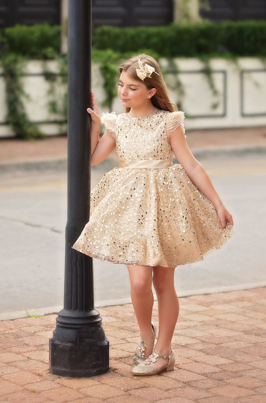 LUXURY COLLECTION ELIANA DRESS & HAIR BOW SET GOLD
